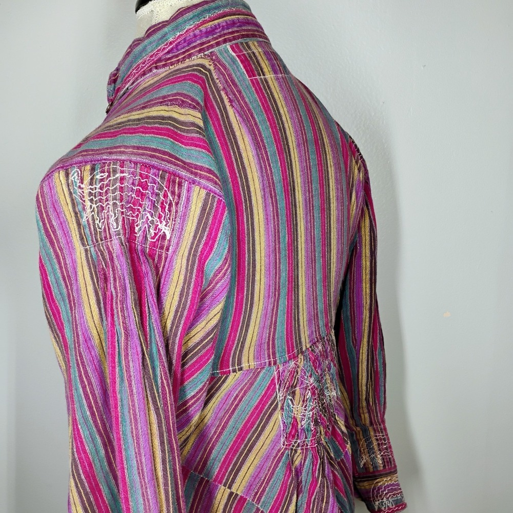 Vintage Bohemian Tunic Womens Small Striped Elephant Embroidered Hippie 70s Boho - Picture 9 of 15